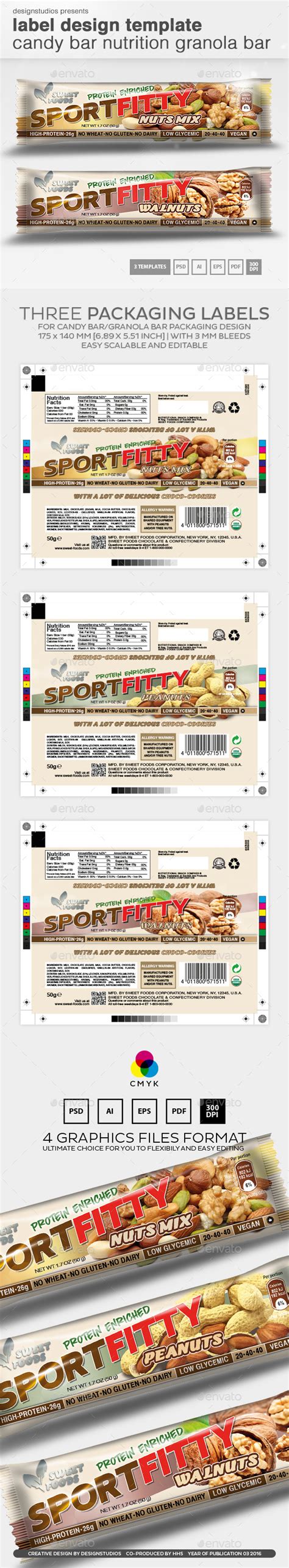 Label Design Template Candy Bar Nutrition Granola Bar by designstudios