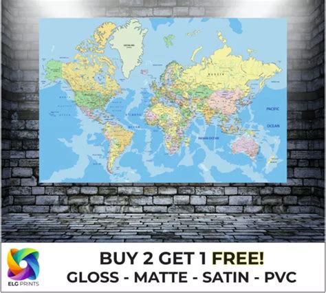 LAMINATED WORLD MAP Atlas Detailed Large Poster Wall Art Print Gift A1 A2 A3 A4 $18.98 - PicClick