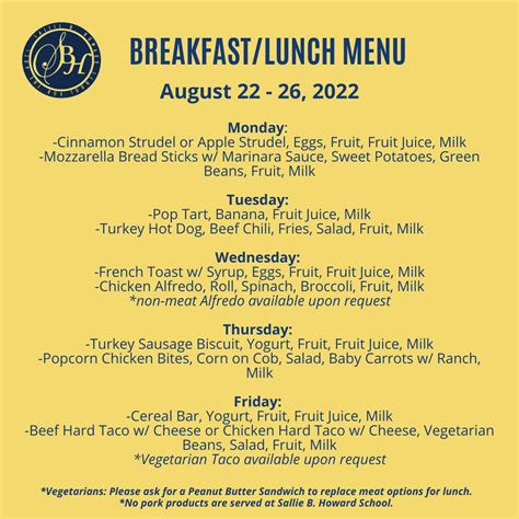 Breakfast-Lunch Menu - Sallie B Howard School | Public Charter School ...