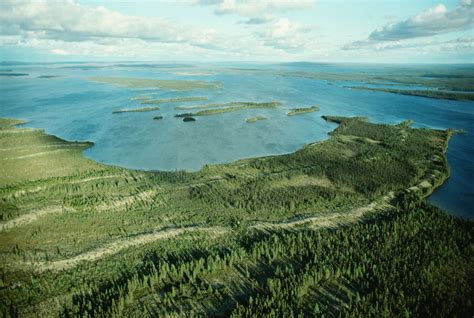 Aerial view of horizon with coastline, James Bay, Quebec, Canada Free ...