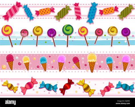 Four Border Designs of Candies and other Sweets Stock Photo - Alamy