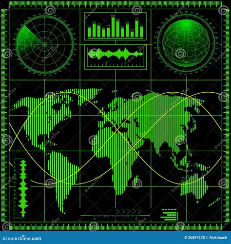 Radar Screen With World Map Stock Vector - Illustration of equipment, assassination: 26607825