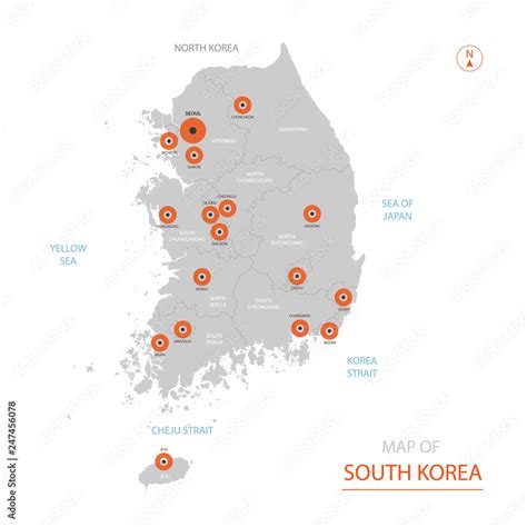 Stylized vector South Korea map showing big cities, capital Seoul ...