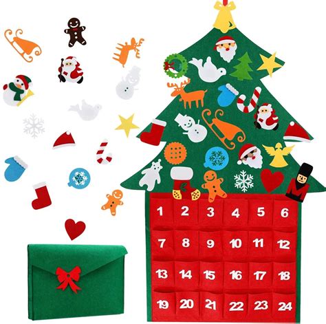 Christmas Advent Calendar Felt Red Santa Claus Tree Wall Hanging ...