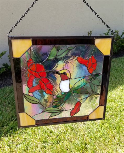 Stained Glass Hummingbird and Flower / Ruby Throated | Etsy