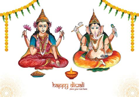 Beautiful celebration happy diwali for ganesh laxmi greeting card ...