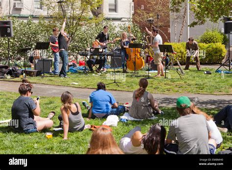 Small outdoor rock band performance on college campus - USA Stock Photo - Alamy