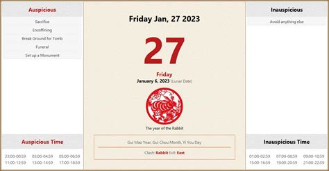 January 27, 2023 Almanac Calendar: Auspicious/Inauspicious Events and ...