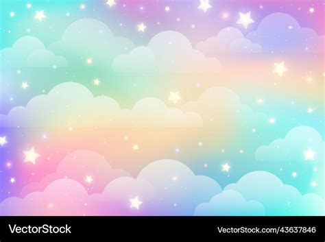 Rainbow unicorn background with clouds and stars Vector Image