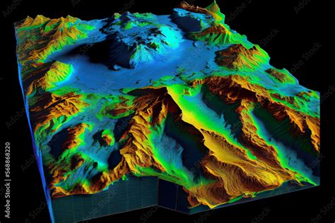 GIS 3D lidar map, a model of the earth's surface obtained after processing data from an unmanned ...