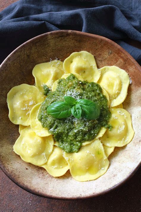 Italian Stuffed Pasta Ravioli with Pesto Sauce, Close-up View Stock Image - Image of meal, diet ...