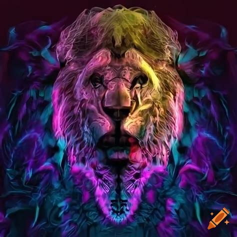 Synthwave illustration of a lion skeleton