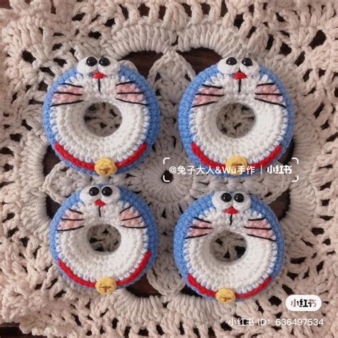 crochet pattern doraemon donuts, cow cakes, rabbit cakes, fruit donuts.