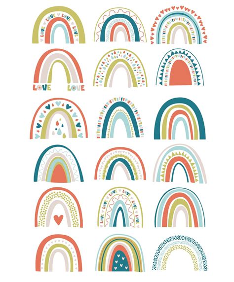 Rainbow confetti clipart set Trendy abstract spring pastel color collection Cloud Heart Bright ...