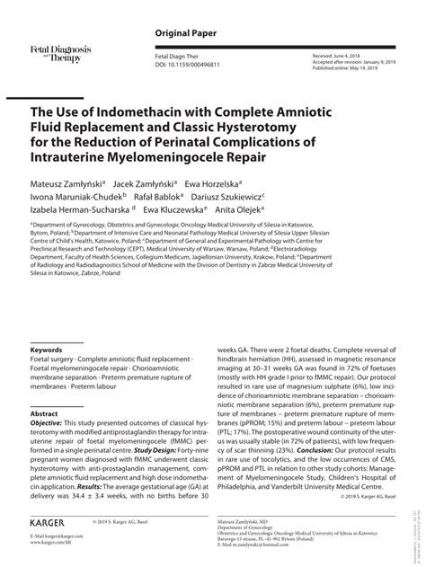 (PDF) The Use of Indomethacin with Complete Amniotic Fluid Replacement and Classic Hysterotomy ...