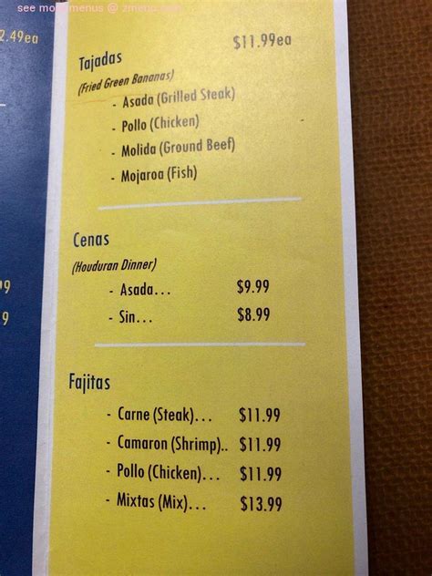 Menu at Honduran Kitchen restaurant, Mobile