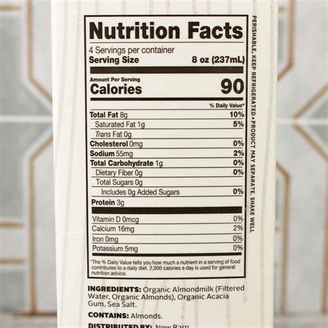 Nutrition Label Almond Milk | Besto Blog