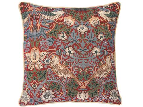 William Morris Tapestry Strawberry Thief Red Cushions