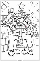 Mario And Luigi Celebrating Christmas Coloring Page Free PDF&ampPNG  sketch template
