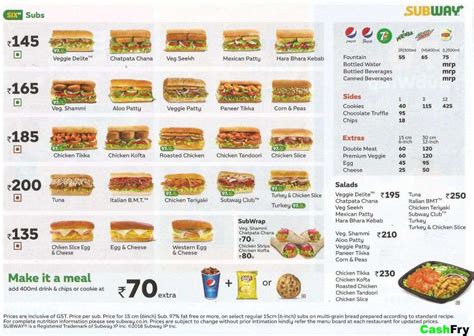 Printable Subway Menu 2023 - Printable Word Searches