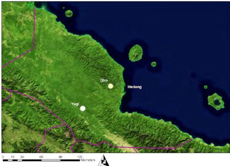 Ohu and Yagi villages in Madang province; map background is a Landsat... | Download Scientific ...