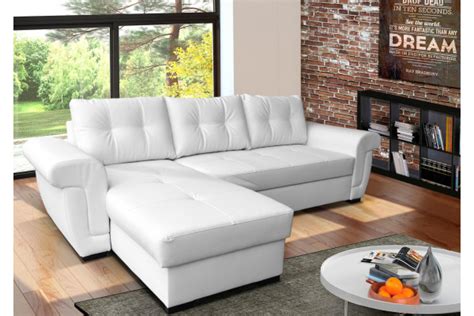 White Leather Corner Sofa Bed - AMBER - SofaFox