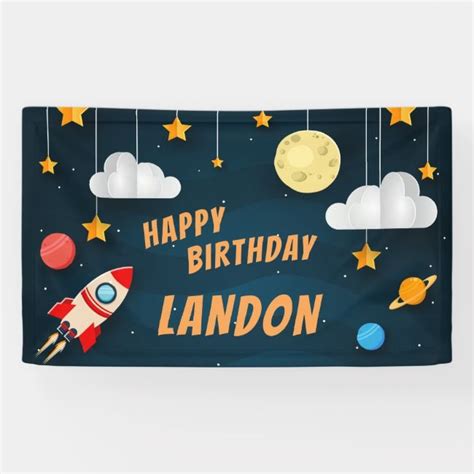 Outer Space Theme Personalized Birthday Party Banner | Zazzle.com ...