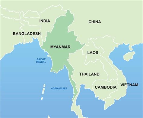 Myanmar map asia - Myanmar on map of asia (South-Eastern Asia - Asia)