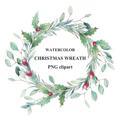 Watercolor Christmas Wreath Clipart - Etsy