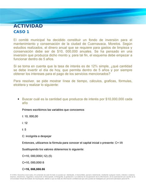 Interes simple comercial exacto - ACTIVIDAD CASO 1 El comité municipal ha decidido constituir un ...