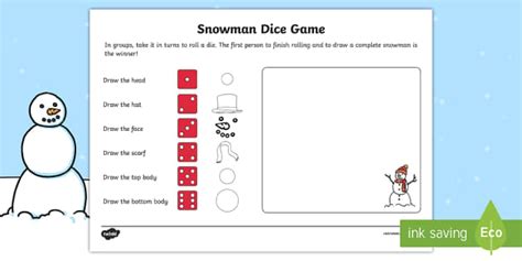 Snowman Dice Game Worksheet | Christmas | Maths - Twinkl