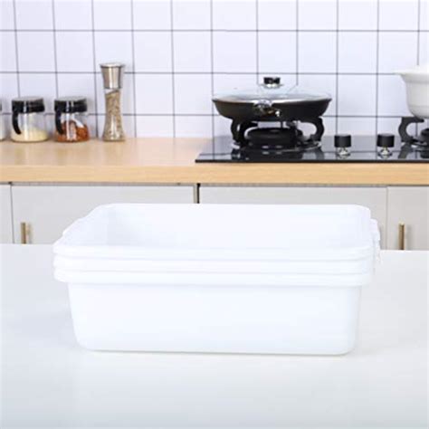 4-Pack Plastic Commercial Bus Tubs Box/Tote Box, White 8 Liter Plastic Storage Bin with Handles ...