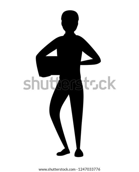 Black Silhouette Postal Courier Delivery Worker Stock Vector (Royalty ...