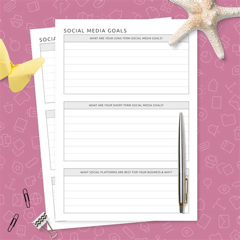 Social Media Goals Template Template - Printable PDF