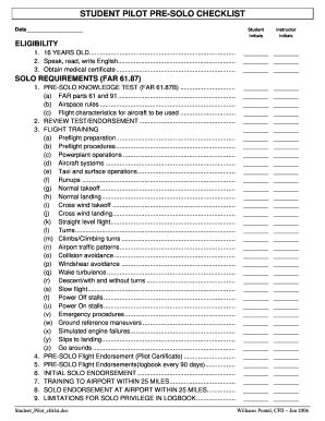 STUDENT PILOT PRE-SOLO CHECKLIST - Fill and Sign Printable Template Online