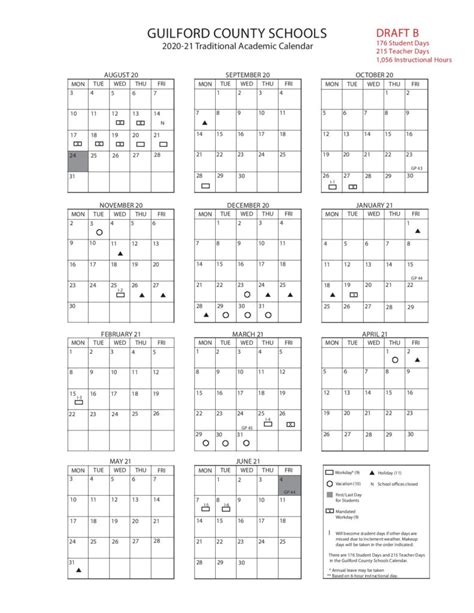 Guilford County School Calendar 2020-2021 in PDF