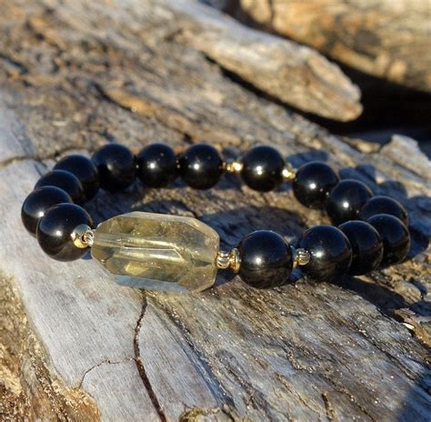 Jet Stone Bracelet wit Citrine bead Genuine Black Jet Stone | Etsy ...