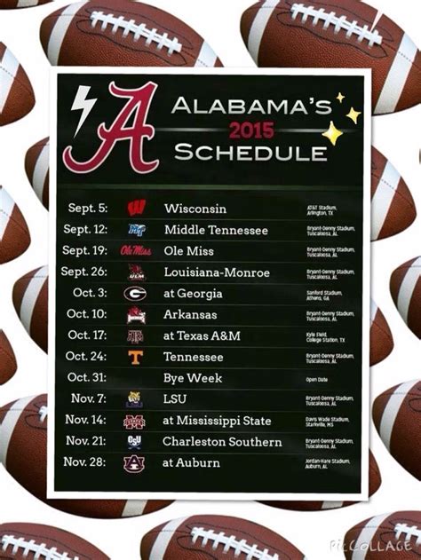 Pin by Mertswife on Roll Tide | Alabama football schedule, Alabama ...