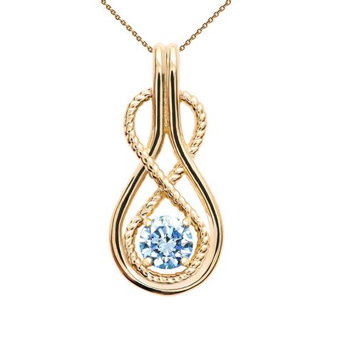 Infinity Rope March Birthstone Aquamarine Yellow Gold Pendant Necklace