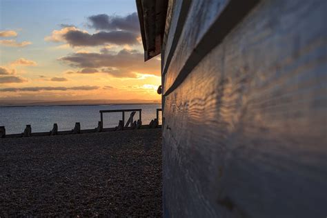 HD wallpaper: hayling, island, beach, huts, sunset, sky, water, sea ...