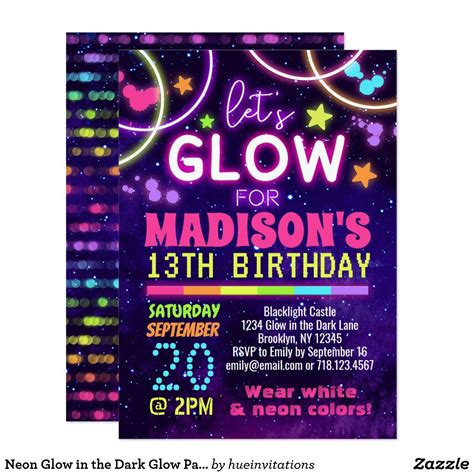 Neon Glow in the Dark Glow Party Birthday Invitation | Zazzle.com | Neon birthday party, Neon ...