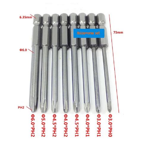 8Pcs 75mm length Magnetic Long Hex Cross Head Screwdriver Bits Set PH1 PH2 Electric Screwdriver ...