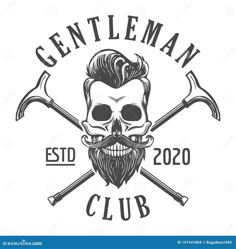 Skull with Beard Gentleman Club Emblem in Tattoo Style Stock Vector - Illustration of human ...