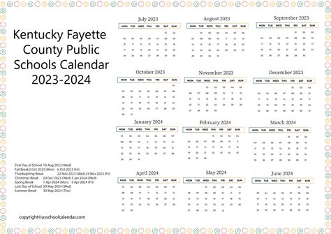 Kentucky Fayette County Public Schools Calendar 2023-2024