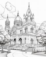 Sketch Cathedral Coloring Page Style  Premium AI Generated Image sketch template