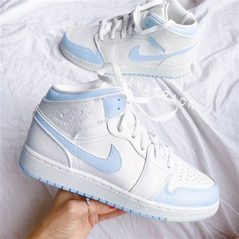 Baby blue nike air jordan 1 mid | White nike shoes, Cute nike shoes, Jordan shoes girls