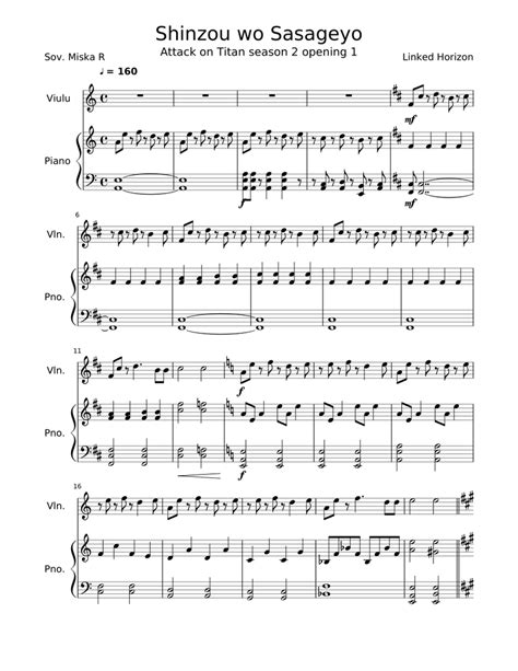 Shinzou wo Sasageyo Sheet music for Piano, Violin (Solo) | Musescore.com