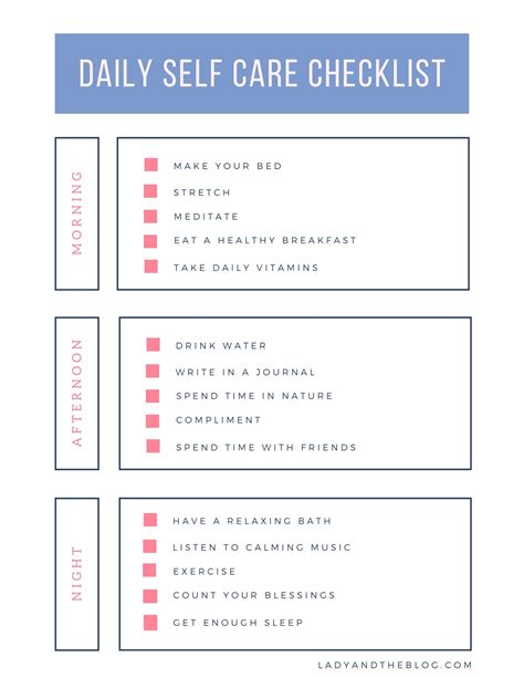 Self Care Checklist Printable