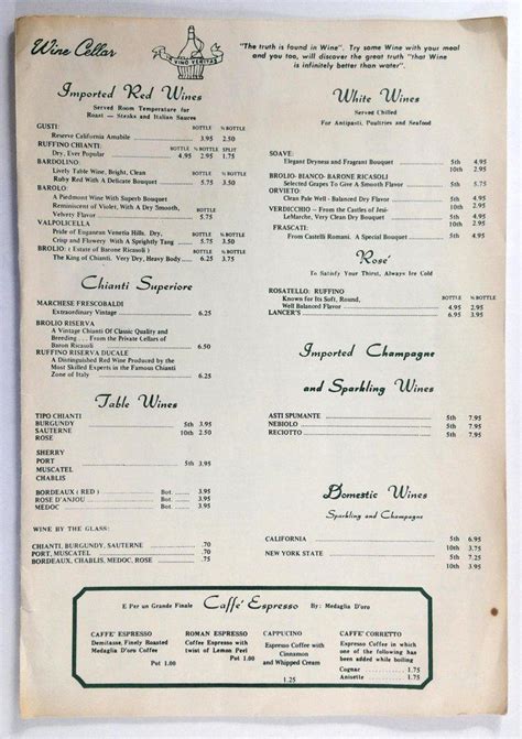 1970's Vintage Menu With Wine List GUSTI'S Italian Restaurant Washington DC | Vintage menu ...