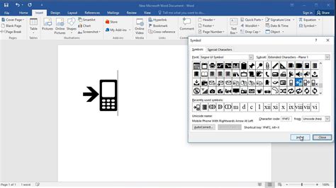 How to type mobile phone with rightwards arrow at left symbol in Word - YouTube